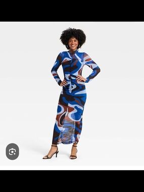 Abstract Blue Multi-Color Maxi Skirt - Women's
